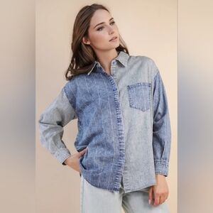 Mineral Washed Colorblock Striped Shirt Top